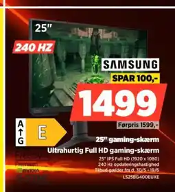 Power SAMSUNG 25" gaming-skærm Ultrahurtig Full HD gaming-skærm tilbud