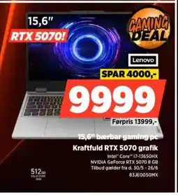 Power Lenovo 15,6" bærbar gaming pe Kraftfuld RTX 5070 grafik tilbud