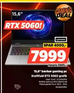 Power Lenovo 15,6" bærbar gaming pc Kraftfuld RTX 5060 grafik tilbud