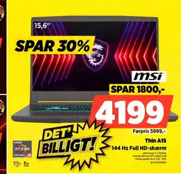 Power Msi thin a15 144 hz full hd-skærm tilbud