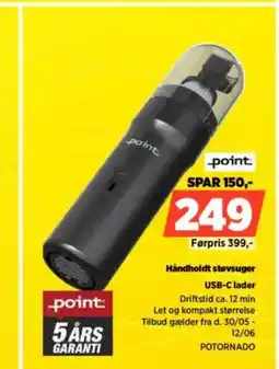 Power Point håndholdt støvsuger usb-c lader tilbud