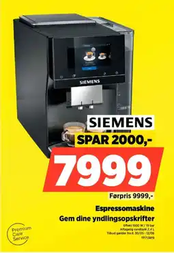 Power SIEMENS Espressomaskine Gem dine yndlingsopskrifter tilbud