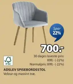 JYSK ADSLEV SPISEBORDSSTOL Velour og massivt træ. tilbud