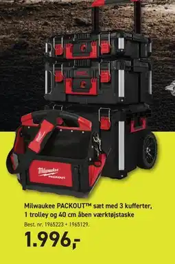 Johannes Fog Milwaukee PACKOUT sæt med 3 kufferter, 1 trolley og 40 cm åben værktøjstaske tilbud
