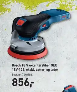 Johannes Fog Bosch 18 V excentersliber GEX 18V-125, ekskl. batteri og lader tilbud