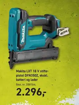 Johannes Fog Makita LXT 18 V stiftepistol DFN350Z, ekskl. batteri og lader tilbud