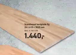 Johannes Fog Scandiwood bordplade Eg 26 x 610 x 3020 mm tilbud