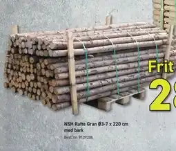 Johannes Fog NSH Rafte Gran Ø3-7 x 220 cm med bark tilbud