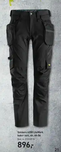 Johannes Fog Snickers 6208 LiteWork buks+ sort, str. 46-56 tilbud