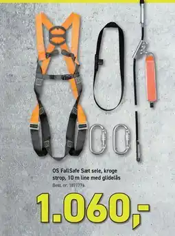Johannes Fog OS FallSafe Sæt sele, kroge strop, 10 m line med glidelås tilbud