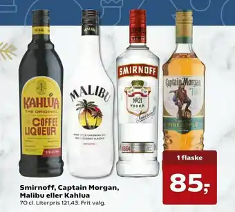 Kvickly Smirnoff, Captain Morgan, Malibu eller Kahlua tilbud