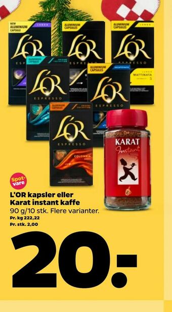 Netto L'OR kapsler eller Karat instant kaffe tilbud