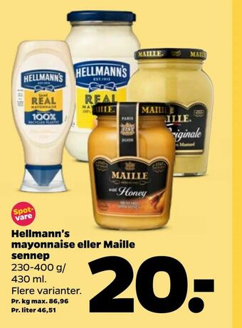 Netto Hellmann's mayonnaise eller Maille sennep tilbud