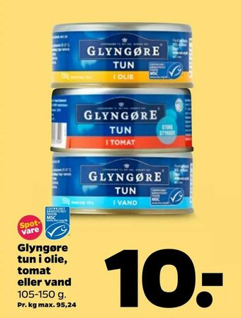 Netto Glyngøre tun i olie, tomat eller vand tilbud
