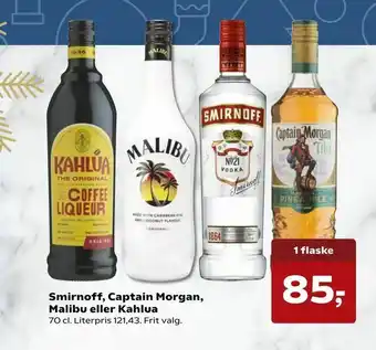 Smirnoff, Captain Morgan, Malibu eller Kahlua