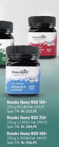 Helsam Manuka Honey MGO 100+, 250+ eller 400+ tilbud