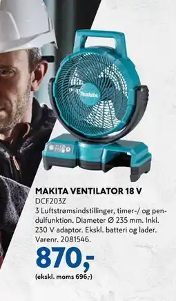 Davidsen MAKITA VENTILATOR 18 V tilbud