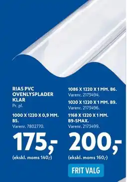 Davidsen RIAS PVC OVENLYSPLADER KLAR tilbud
