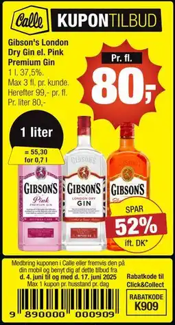 Calle Gibson's London Dry Gin el. Pink Premium Gin tilbud