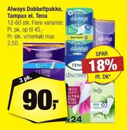 Calle Always Dobbeltpakke, Tampax el. Tena tilbud