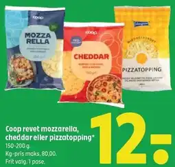 Coop 365 Coop revet mozzarella, cheddar eller pizzatopping tilbud
