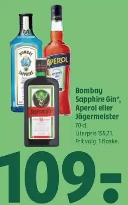 Coop 365 Bombay Sapphire Gin, Aperol eller Jägermeister tilbud