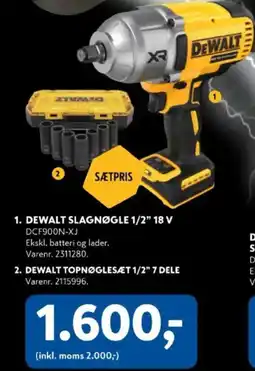 Davidsen 1. DEWALT SLAGNØGLE 1/2" 18 V 2. DEWALT TOPNØGLESÆT 1/2" 7 DELE tilbud