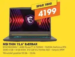 Expert MSI THIN 15,6" BÆRBAR tilbud