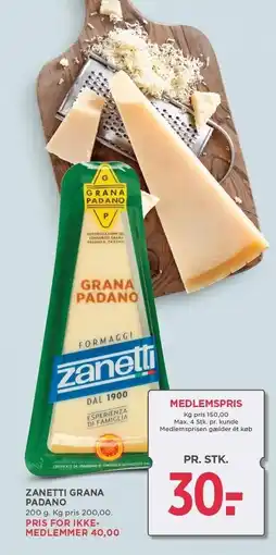 MENY ZANETTI GRANA PADANO 200 g tilbud