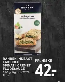 MENY RAHBEK INDBAGT LAKS MED SPINAT I CREMET FLØDESAUCE tilbud
