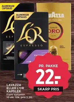 MENY LAVAZZA ELLER L'OR KAPSLER 10 stk tilbud