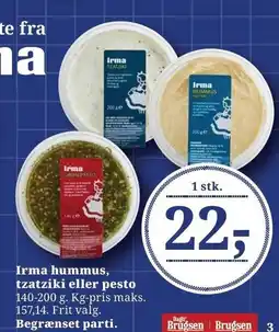 Dagli'Brugsen Irma hummus, tzatziki eller pesto tilbud