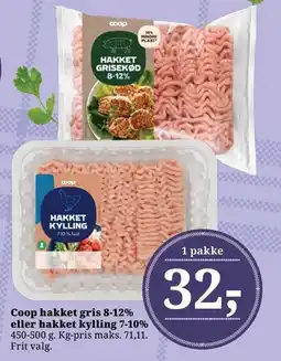 Dagli'Brugsen Coop hakket gris 8-12% eller hakket kylling 7-10% tilbud