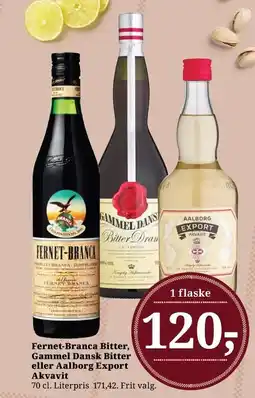 Dagli'Brugsen Fernet-Branca Bitter, Gammel Dansk Bitter eller Aalborg Export Akvavit tilbud