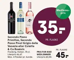 SPAR Secondo Piano Primitivo, Secondo Passo Pinot Grigio delle Venezie eller Colette & Co Rosévin tilbud