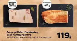 SuperBrugsen Coop grillklar flæskesteg eller hamburgerryg tilbud