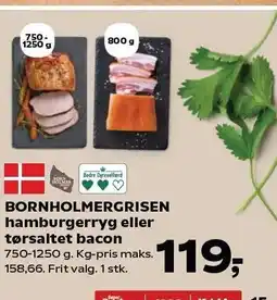 SuperBrugsen BORNHOLMERGRISEN hamburgerryg eller tørsaltet bacon tilbud