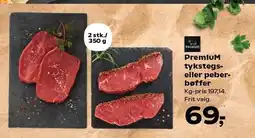SuperBrugsen PremiuM tykstegs- eller peberbøffer tilbud