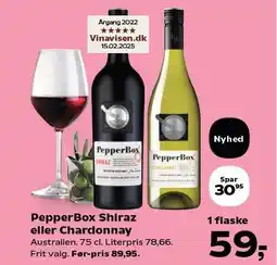SuperBrugsen PepperBox Shiraz eller Chardonnay tilbud