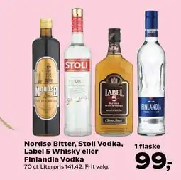 SuperBrugsen Nordsø Bitter, Stoli Vodka, Label 5 Whisky eller Finlandia Vodka tilbud