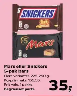 SuperBrugsen Mars eller Snickers 5-pak bars 225-250 g tilbud