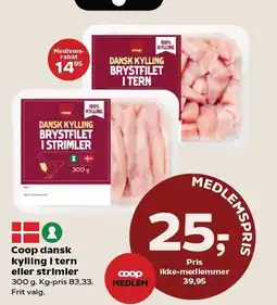 SuperBrugsen Coop dansk kylling i tern eller strimler tilbud