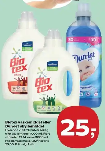 SuperBrugsen Biotex vaskemiddel eller Dun-let skyllemiddel tilbud