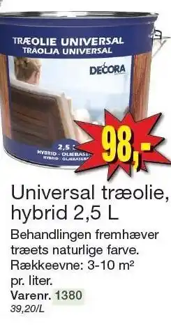 Harald Nyborg DECORA Universal træolie, hybrid 2,5 L tilbud