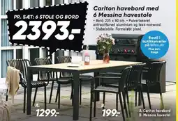 Bilka Carlton havebord med 6 Messina havestole tilbud