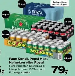 Kvickly Faxe Kondi, Pepsi Max, Heineken eller Royal tilbud