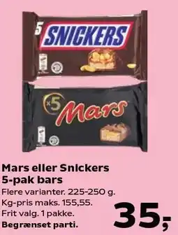 Kvickly Mars eller Snickers 5-pak bars tilbud