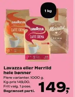 Kvickly Lavazza eller Merrild hele bønner tilbud