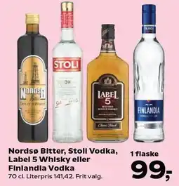 Kvickly Nordsø Bitter, Stoli Vodka, Label 5 Whisky eller Finlandia Vodka tilbud