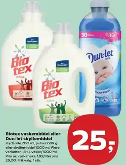 Biotex vaskemiddel eller Dun-let skyllemiddel